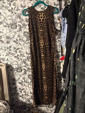 SHEIN Brown and Black Leopard Print Maxi Dress